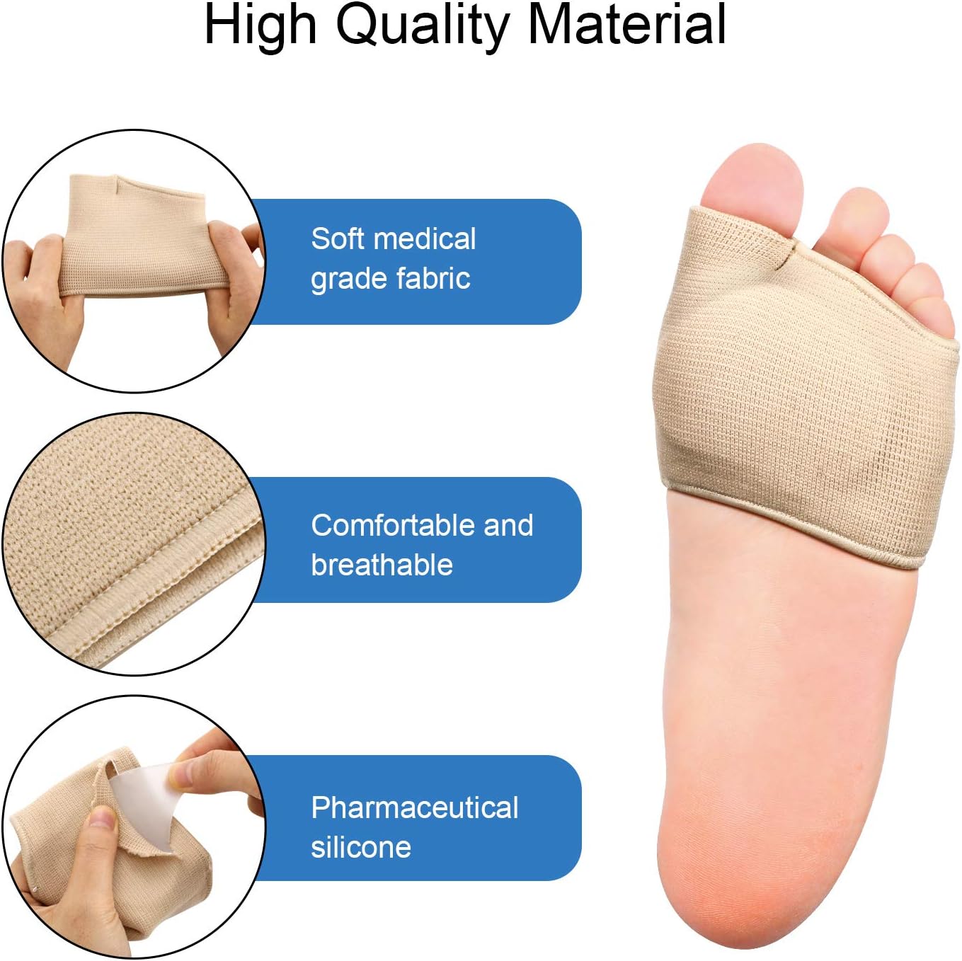 Metatarsal Sleeve Pads, Metatarsal Pads, Ball of Foot Cushions with Sole Cushion Gel Pads, Half Sock for Relieving Metatarsalgia, Calluses and Other Ball of Foot Pain (2 Pieces, Beige): Health & Personal Care