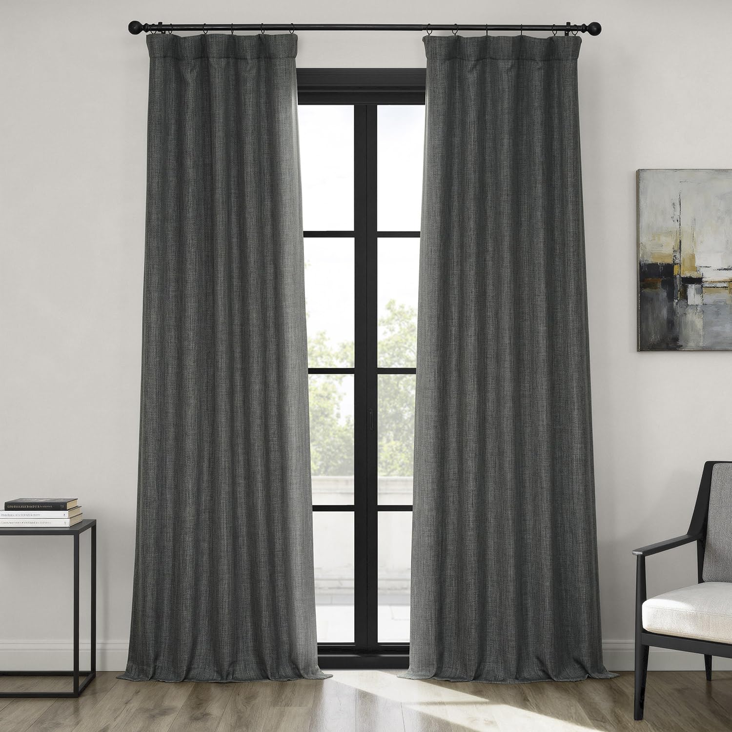 HPD Half Price Drapes Faux Linen Textured Room Darkening Curtains for Bedroom 96 Inches Long (1 Panel), 50W X 96L Curtains for Living Room Home Decor, Dark Gravel