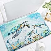 MERCHR Watercolor Sea Turtle Blue Bathroom Rugs, Nautical Marine Animals Underwater Sea World Bath Rugs, Cute Bath Mats for Bathroom Shower Floor Decor, 17 x 29 Inch