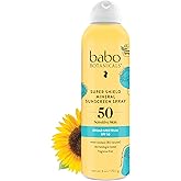 Babo Botanicals - Super Shield Mineral Sunscreen Spray - SPF 50 &ndash; Vegan | Fragrance-free, water-resistant, broad-spectrum sunscreen for extra sensitive skin. Made with natural zinc oxide. 6 oz.