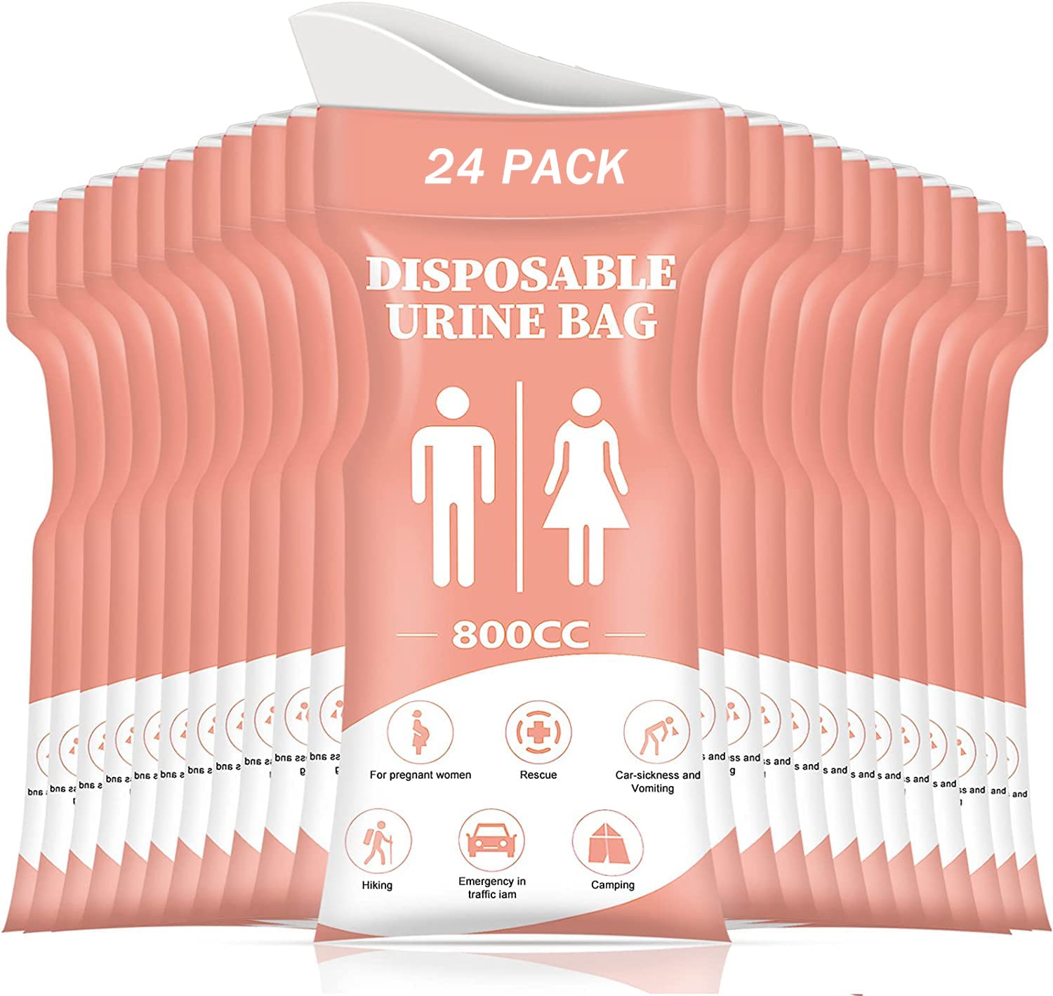 Disposable Urine Bags for Women/Men, 24Pack for Travel, Camping, Car Trip
