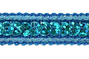 Trims By The Yard Lexi Single-Row Starlight Hologram Sequin with Sparkle Edge Trim, 1/2-Inch Versatile Sequins for Crafts, Costumes, and Party Decorations, Washable Trim, 20-Yard Cut, Aqua Blue