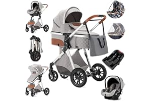 Zkiprm 3 in 1 Baby Stroller, Stroller Combo with One Click Folding, Infant Carrier, Adjustable Bassinet, Reversible Seat, Ultra-Light Aluminum Frame, Sunshade, Bag (Grey Light)