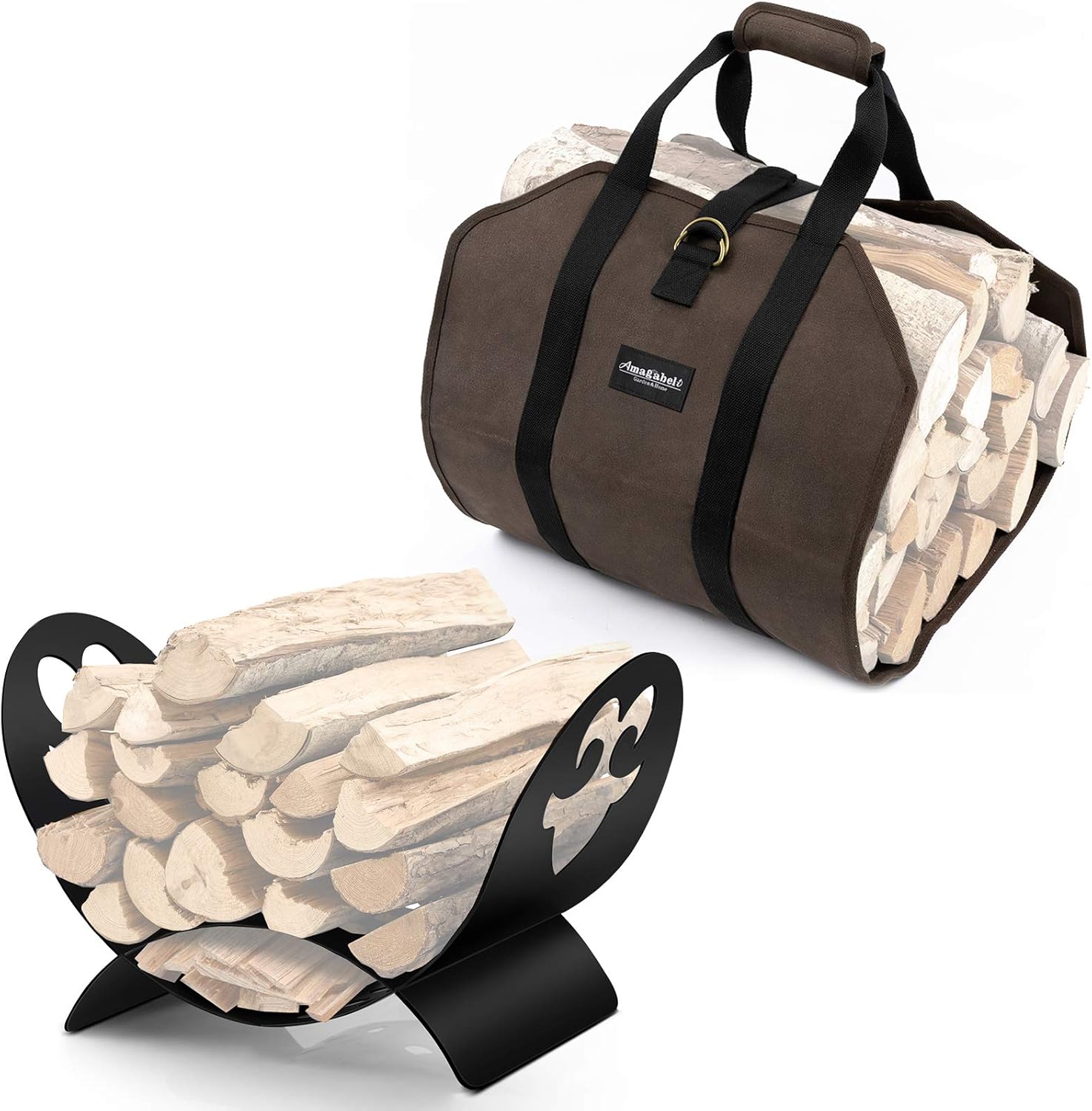 Amagabeli Firewood Carrier Bag Canvas Waxed Large Bundle