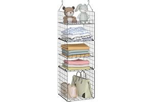 Yociyoga 5 Tier Closet Organizers and Storager, Adjustable Hanging Shelf Metal Wire Wardrobe Basket with 2 Sturdy Hooks for Bedroom, Livingroom (Black)