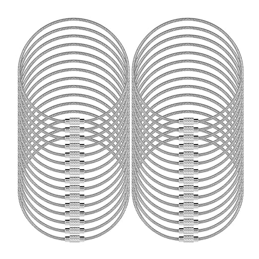 Senhai 30 Stück Draht Schlüsselanhänger, 5.2'/ 13cm Schlüsselring 2mm Kabelschlaufen Edelstahl Gear für hängende Gepäckanhäng