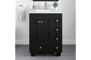 Eviva Acclaim 24 Inch Bathroom Vanity With Sink, Espresso Vanity Bathroom Sink Cabinet, Single vanity with Sink, w/White Carrara Quartz Countertop, Porcelain Sink Combo, Freestanding Bathroom Vanities