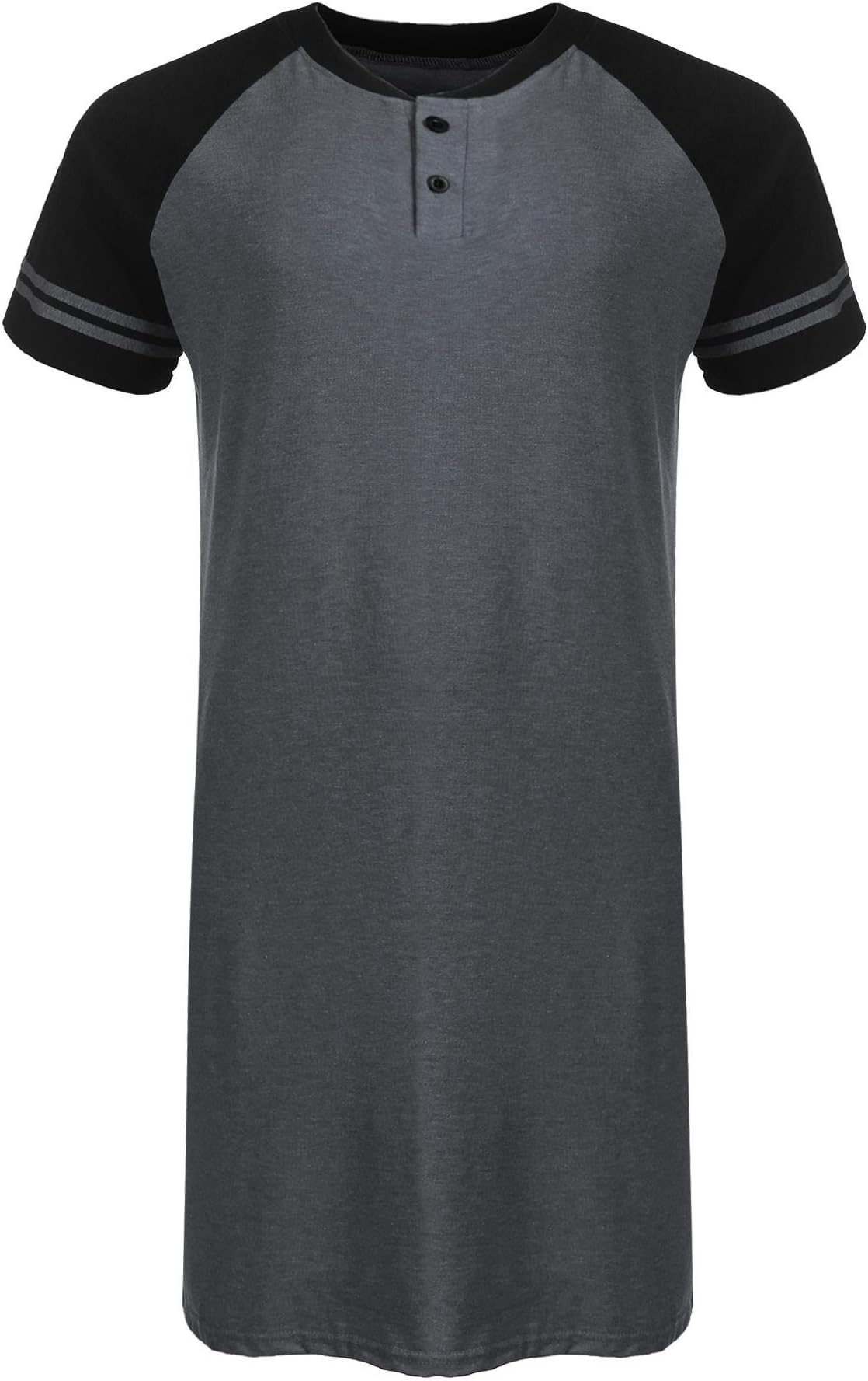 Kisshes Men's Cotton Summer Henley Short Sleeve Nightgown with Buttons