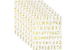 Outus 576 Pieces 8 Sheets Letters Stickers Self Adhesive Vinyl Letter Alphabet Number Stickers Mailbox Numbers Sticker, Decals for Classroom Decor, Sign, Door(Gold,1 Inch)