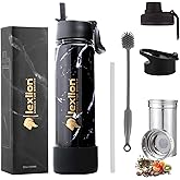 Lexlion Tea Infuser Water Bottle 22 Oz – Triple Wall Insulated Stainless Steel, Loose Leaf & Fruit Strainer, 3 Leakproof Lids, BPA-Free Silicone Sleeve, Reusable Thermal Mug