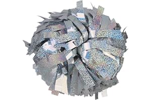 ICOBUTY ICOCHEER Cheerleading Pom Poms Metalic Holographic Cheerleader with Baton Handle 6 inch 1 Pair 2 Pieces (Silver)