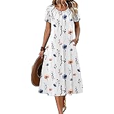 Zeagoo Womens Casual Summer Dress 2026 Petal Short Sleeve Dresses with Pleats Midi A Line Flowy Dress Boho Sundress
