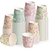 WRAPAHOLIC 3oz Paper Cups - 100 Pack Disposable Bathroom Cups with Colorful Rose Floral Design, Small Mouthwash Cup for Toothbrush Rinse, Home Bathroom, Picnic, BBQ, Travel and Party