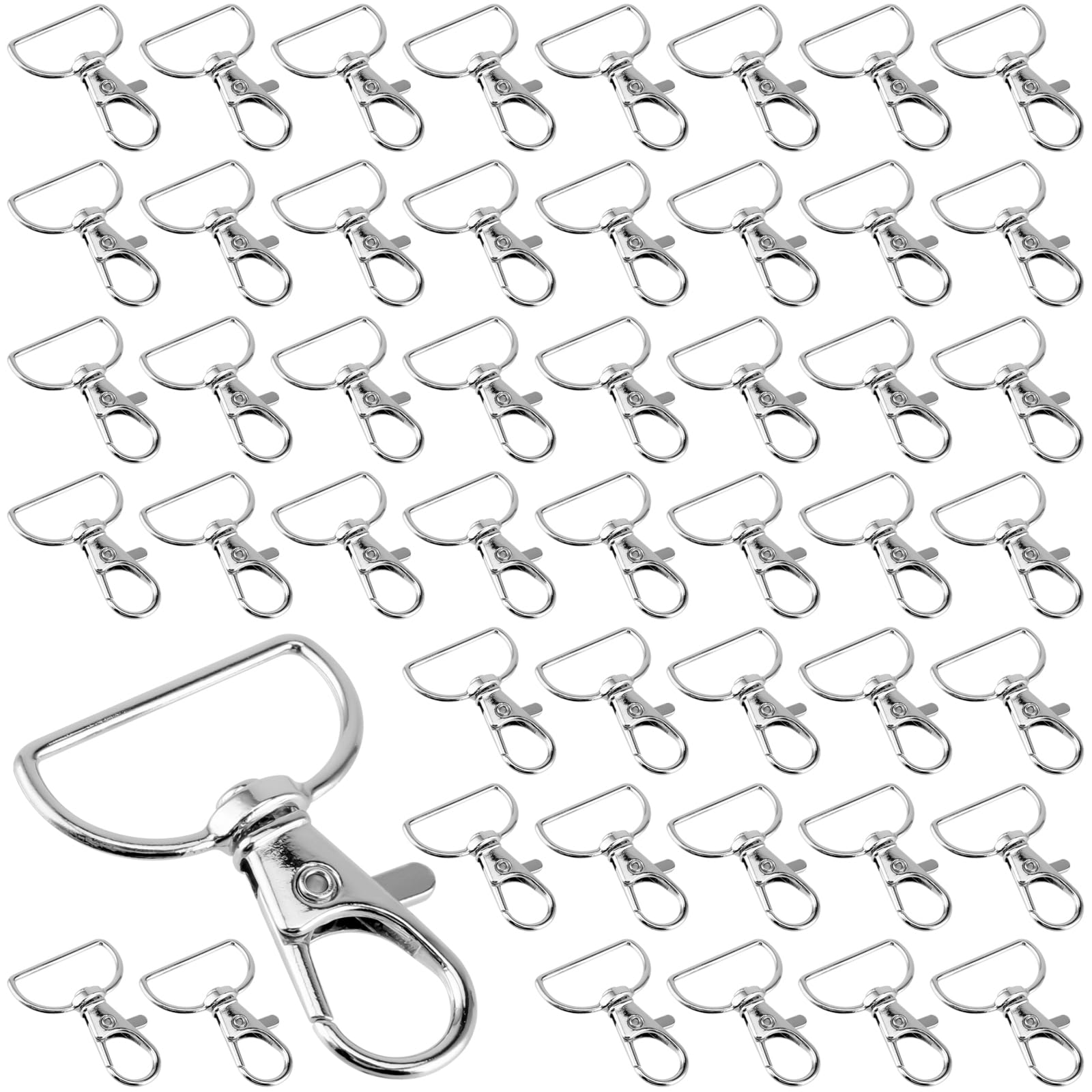 YUENPUN 120 PCS Swivel Keyring Clasps with D Ring, Lobster Clasps Swivel Trigger Snap Hooks, Silver Keychain Hooks with D Rings for Bags, Lanyards, DIY Crafts, 40 x 25mm