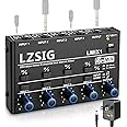 LZSIG Mini Audio Mixer,Stereo Line Mixer for Sub-Mixing,Ultra Low-Noise,4-Channel,Dynamic Microphone Independent Control, 1/4" & 1/8" TRS Output and Input,for Guitars,Bass,Keyboards