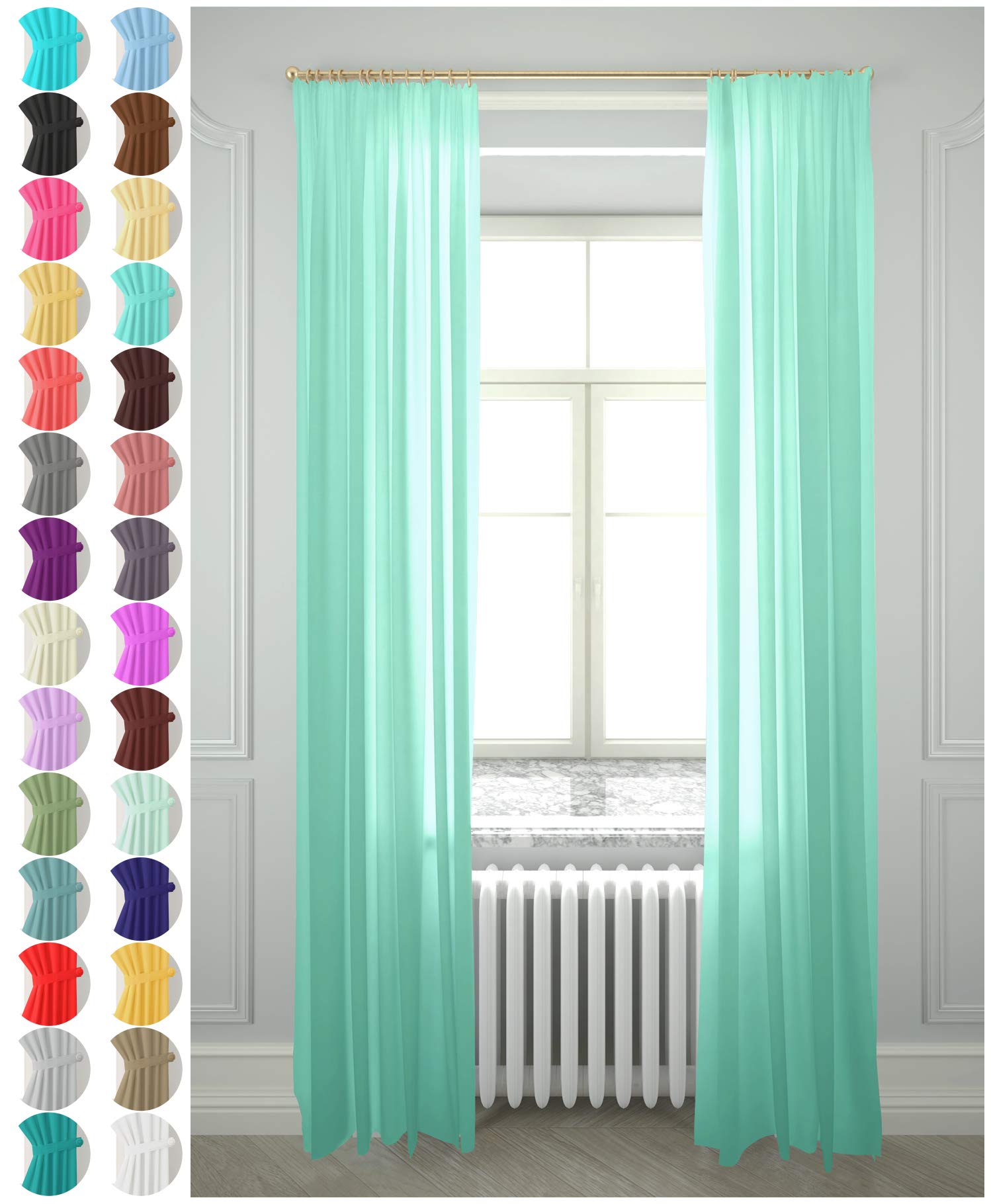 Megachest gathering tape voile curtain(seafoam green, W 56" x L 108" (2 Panels))