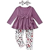 oklady Toddler Girl Clothes Unique Bow and Ruffled Design Tops Floral Pants with Headband,Toddler Girl Outfits Size 18M-5T