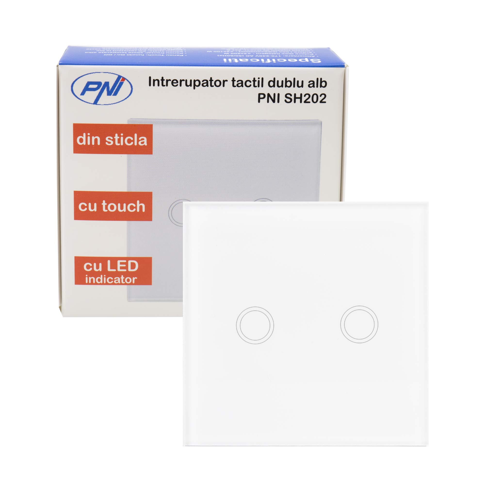 Double touch switch PNI SH202, white with LED indicator