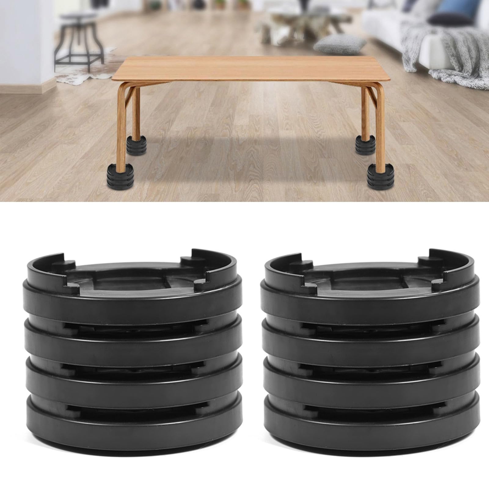 GOTOTOP 8pcs/set Plastic Round Shape Multi-slot Chair Bed Riser Elephant Feet Lifter Furniture Extra Raiser Stand Leg Risers Non-slip Bed Riser for Table Desk (Black)