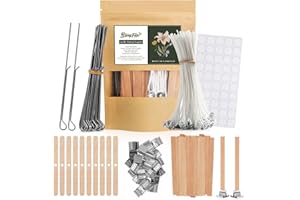 BlingFun Candle Making Supplies Kit - Natural Cotton & Wooden Wicks with Stickers, Sustainers, Holders for Soy Wax, Beeswax, Coconut Wax DIY Candle Making Supplies (Pack of 6)