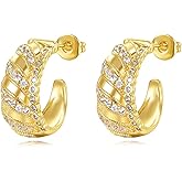 Gold Dainty Huggie Hoop Earrings with Zicon 14K Gold Exquisite Geometric Simple Hypoallergenic Earrings for Women