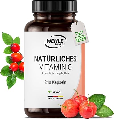 Vitamin C hochdosiert – 240 vegane Kapseln, 4-Monats-Vorrat, mit Acerola- und Hagebutten-Extrakt, 400mg Vitamin C pro Tagesdosis (2 Kapseln), laborgeprüft – Wehle Sports®
