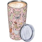 Yossyaog Chicken Gifts for Women 20Oz Chicken Tumbler Coffee Cup Chicken Stuff For Chicken Lovers Insulated Cute Bottle Mug for Hot or Cold Drinks Mother's Day Birthday Gifts for Women Men Mom, Pink