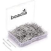 BEADIA Open Eye Pins Platinum Head Pins for DIY Jewelry Making 40mm 200pcs