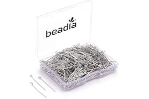 BEADIA Open Eye Pins Platinum Head Pins for DIY Jewelry Making 30mm 300pcs
