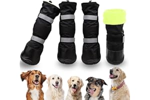SUNFURA Dog Rain Boots with Warm Fleece, Waterproof and Skid-Proof Medium Large Dog Shoes with Reflective Straps and Rugged Sole, Pet Snow Booties Winter Paw Protector for Outdoor Running Hiking