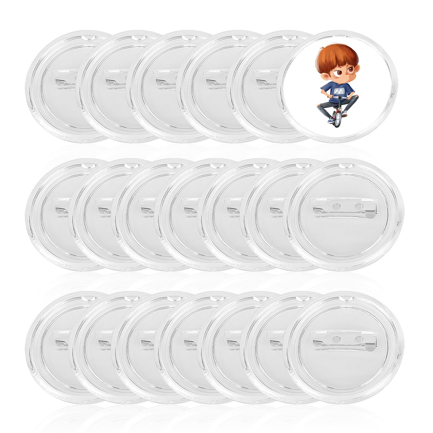 Clear Acrylic Button Pins, Transparent Round Badges with Brooches for DIY Crafts (37mm)