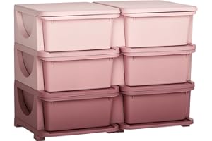 Qaba 3 Tier Kids Storage Unit, Toy Organizers and Storage with 6 Drawer Chest for Kids Bedroom Nursery Kindergarten Living Room for Boys Girls Toddlers, Pink