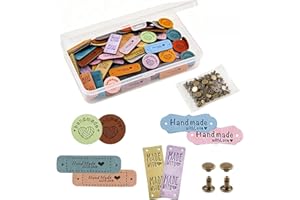 Wonninek 120Pcs Handmade Leather Labels with Hole, Microfiber Crochet Tags for Handmade Items, Artificial Colorful Leather La