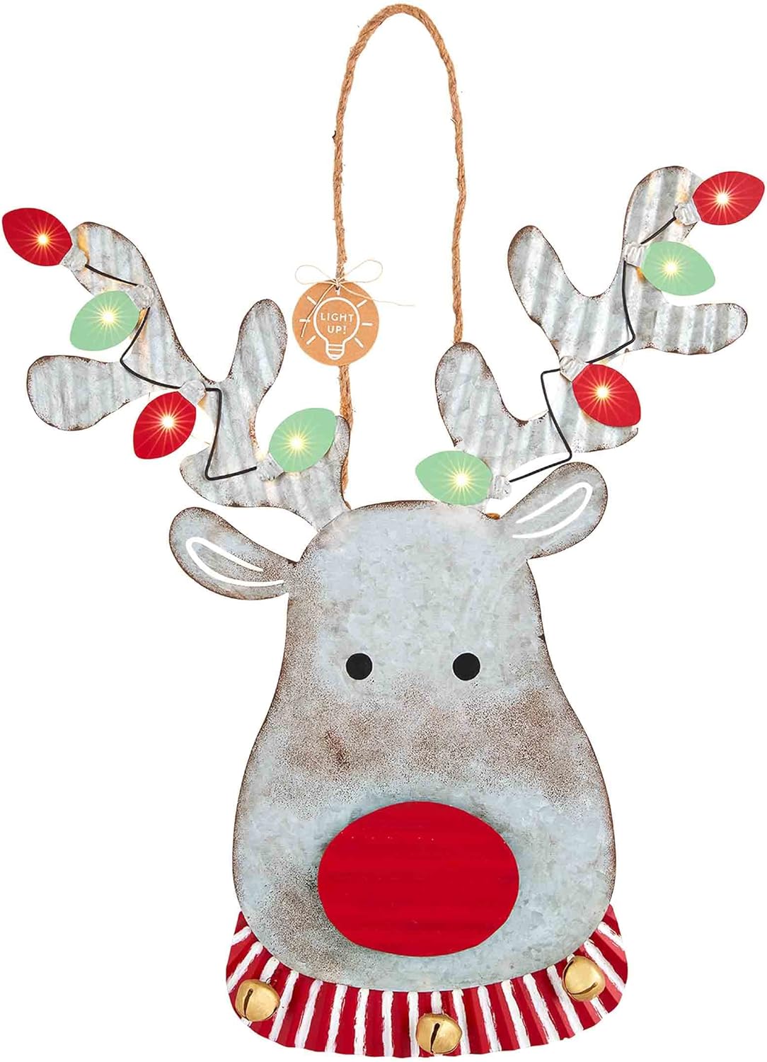 Wreath Hangers - Mud Pie Light Up Tin Christmas Door Hanger, Reindeer, 23