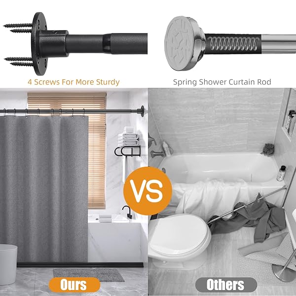 SHOWER CURTAIN ROD 30-49 INCH CLOSET ROD, 1 INCH DIAMETER ADJUSTABLE HEAVY DUTY SHOWER RODS ANTI-RUST WALL-MOUNTED FIXED SHOWER CURTAIN ROD, MATTE BLACK