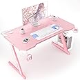 Homall Gaming Computer Desk with Carbon Fiber Surface, Gaming Table Z Shaped Pc Home Office with Cup Holder&Headphone Hook(44 in, Pink)