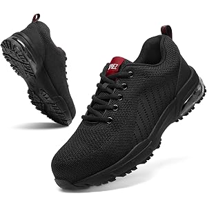 SPIEZ Air Cushion Composite Toe Safety Shoes Men Women, Black Red | Non-steel composite toe, lightweight sneaker, air cushion