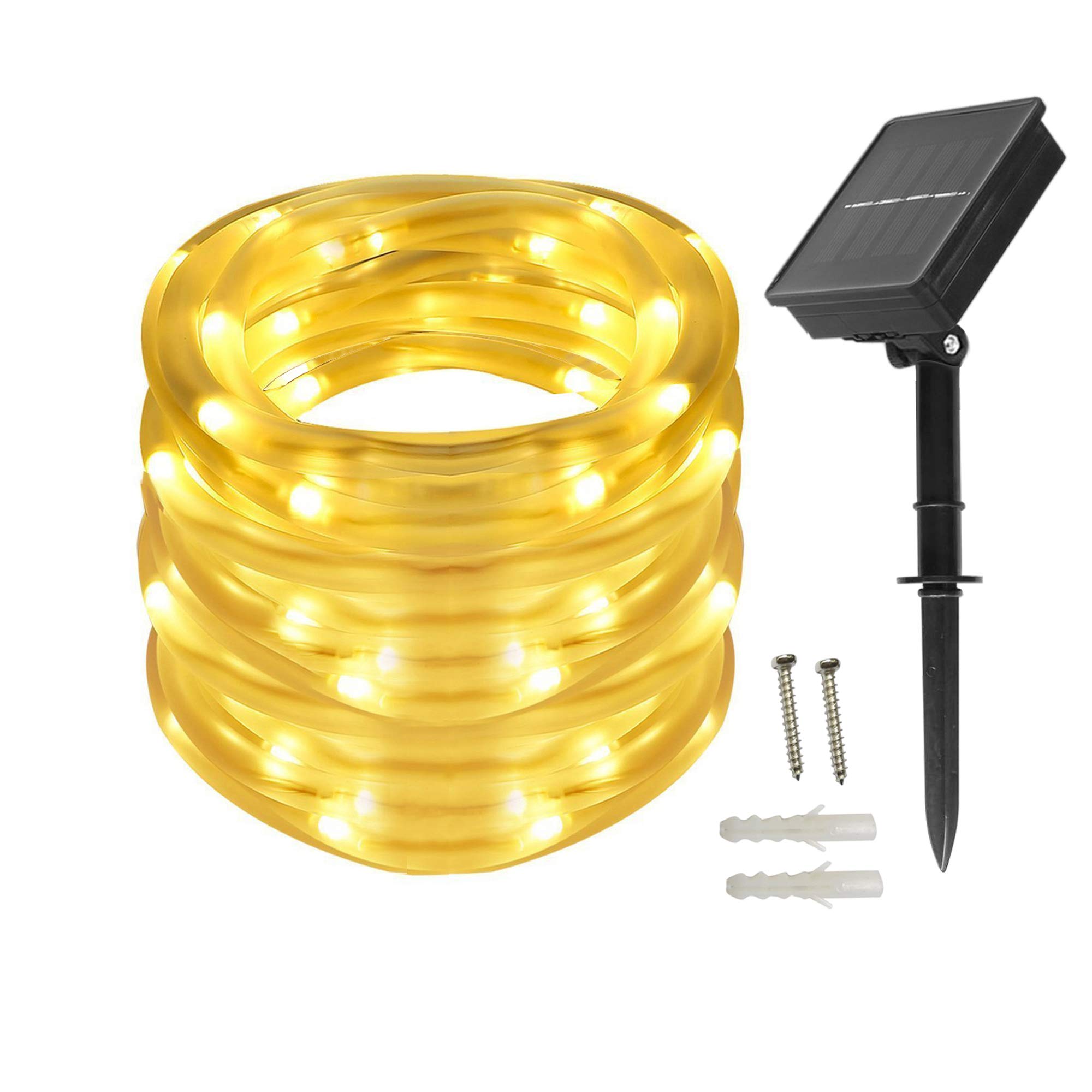 BXROIU Solar Rope Lights 100 LEDs String Lights Starry Fairy Lights,33 ft/10meter Waterproof Outdoor Tube for Patio, Garden, Party (Warm White)