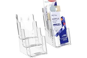 HLF-ho Brochure Holder 4x9 Inch 3 Tier Acrylic Literature Holders Clear Plastic Flyer Display Stand Countertop Use or Wall Mount Pamphlet Holder Organizer for Office, Lobby, Hotel, Trade Show, 2 Pack