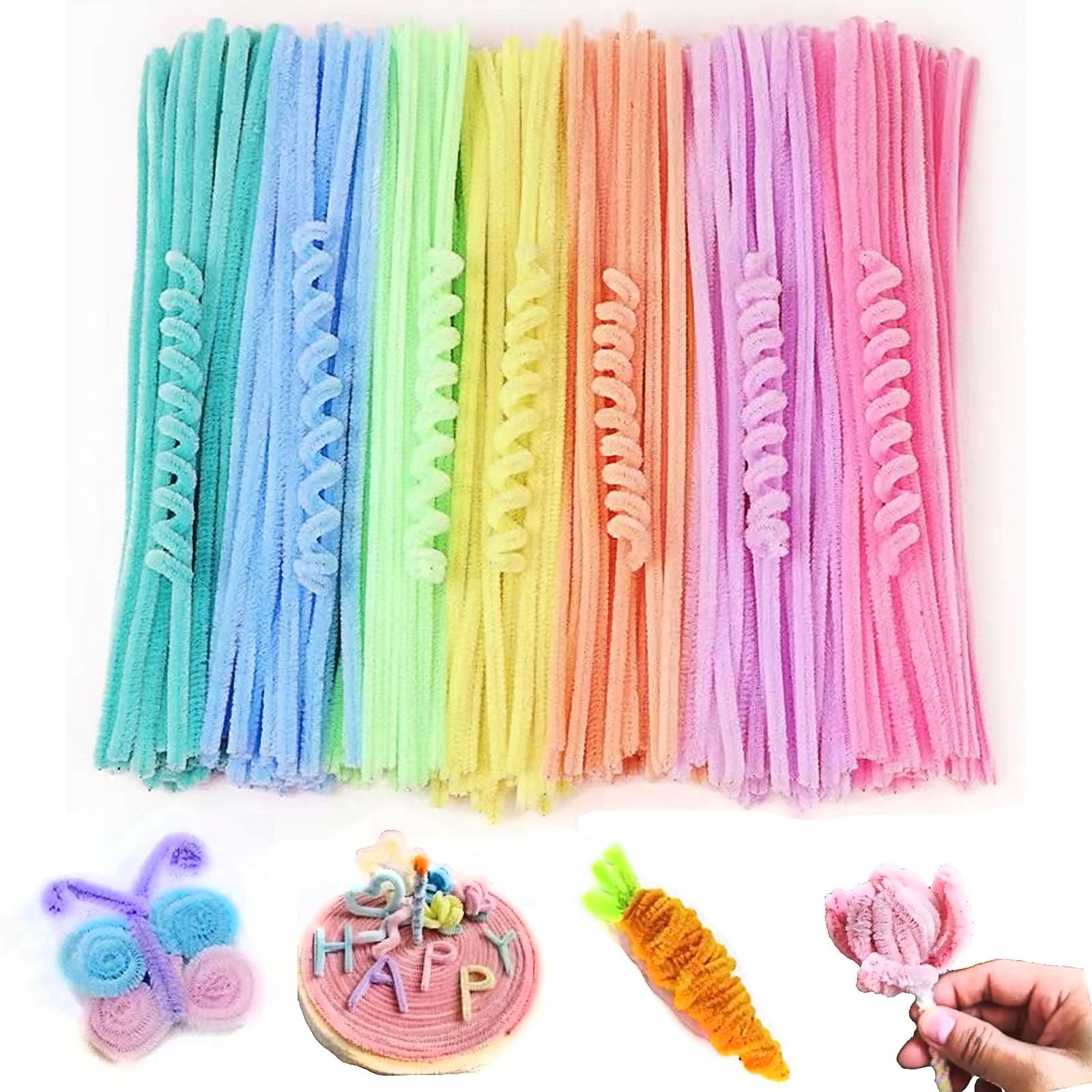 View 1 of 200Pcs Thick Pipe Cleaners Crafts Chenille Stems Supplies Pastel Macaron Candy Color Pipe Cleaner Crafts for Creative DIY Christmas Decorations DIY Art Craft Projects 7Colors