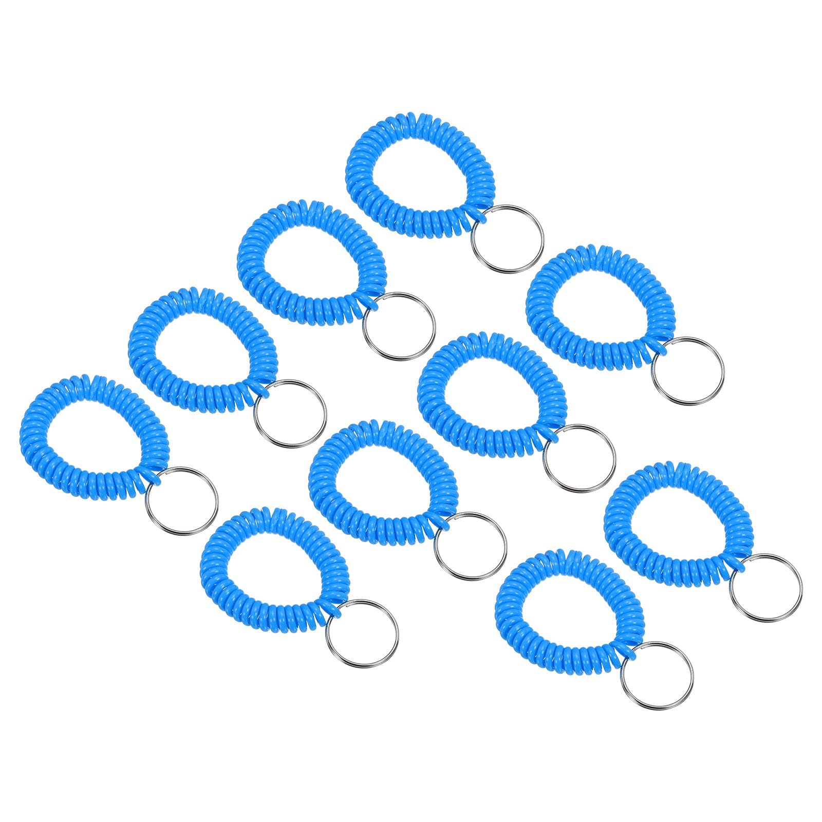 PATIKIL Spiral Wrist Coil Keychain, 50 Pack Plastic Stretchable Wristband Wristlet Key Ring Holder for Outdoor Sport Gym Pool Sauna, Lake Blue