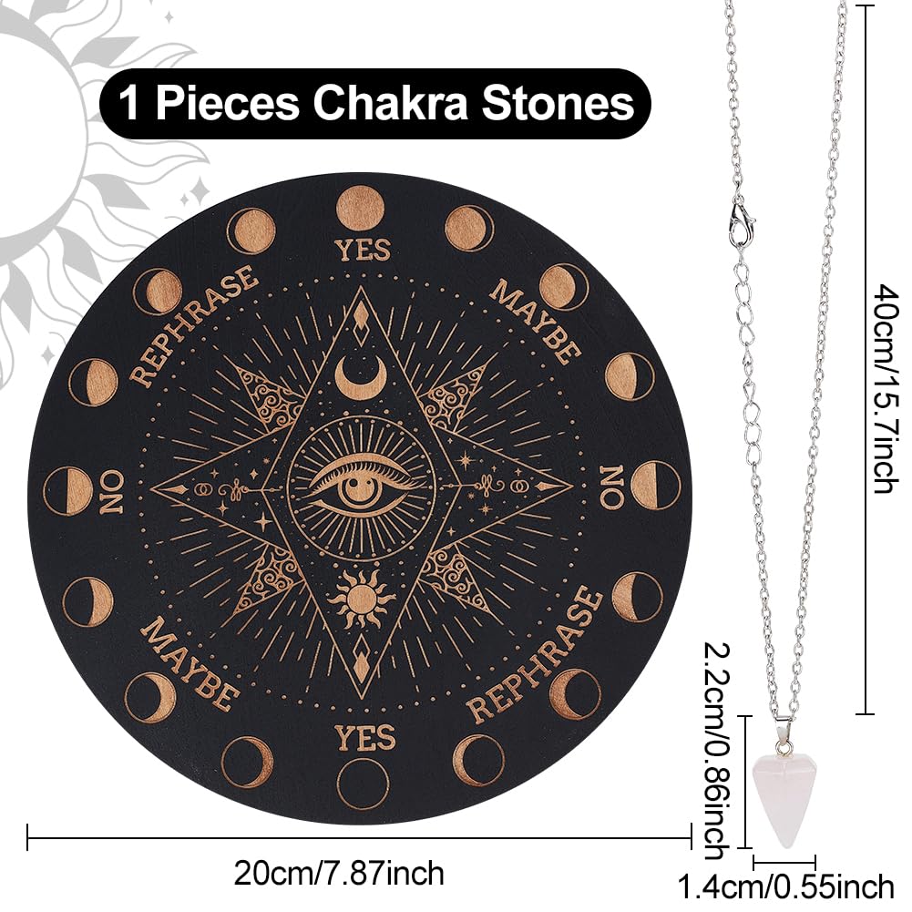 INFUNLY Witch Pendulum Board Eyes Runes Wooden Dowsing Planchette Board 7.9