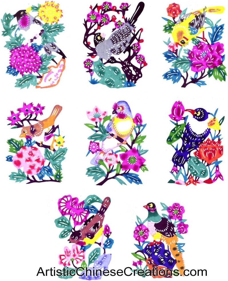 Chinese Paper Cuts - Magpie / Happiness (Set of 8) 100% Hand Crafted Paper Cutouts