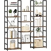NUMENN Triple Column 5 Tier Bookshelf, Bookcase with 14 Open Display Shelves, Adjustable Rustic Industrial Style Book Shelves