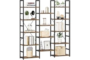 NUMENN Triple Column 5 Tier Bookshelf, Bookcase with 14 Open Display Shelves, Adjustable Rustic Industrial Style Book Shelves, Modern Bookshelves for Bedroom, Living Room and Home Office, Vintage