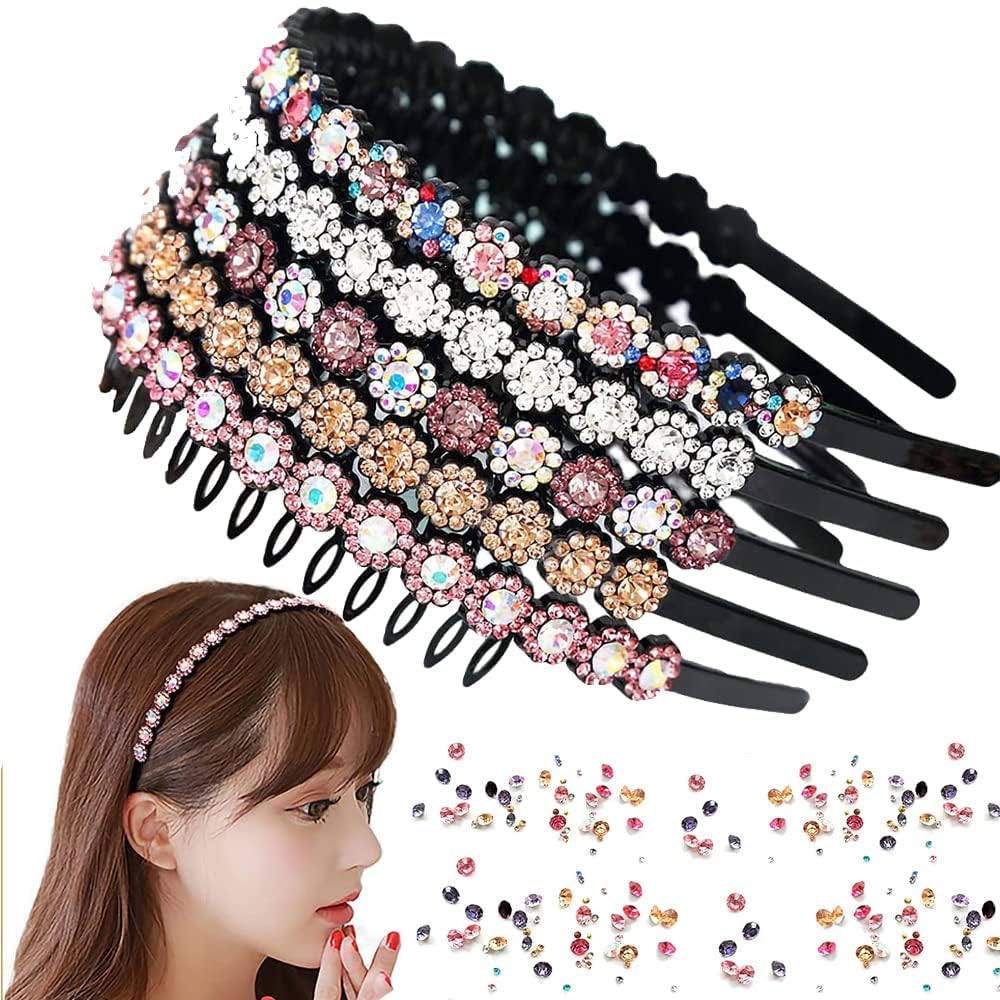 5 Pieces Rhinestone Hair Band, Crystal Side Fashionable Hair Band, Elastic Hair Band, Simple Rhinestone Headband, Crystal Headband, Hair Accessories Headband for Women, Girls