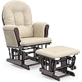 Storkcraft Premium Hoop Glider and Ottoman (Espresso, Beige) – Padded Cushions with Storage Pocket, Smooth Rocking Motion, Easy to Assemble, Solid Hardwood Base