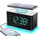Alarm Clock Radio, 15 W Ultra Fast Wireless Phone Charger with Bluetooth, USB Port, Dual Alarm, Sleep Timer, Snooze, Dimmer, 