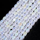 Songxi 70pcs White Porcelain Color Half Plated Oval Glass Beads for Jewelry Making, 5x8mm Handmade Crystal Beads for Bracelet Necklace Keychain, Loose Spacer Beads for Arts and Crafts, DIY