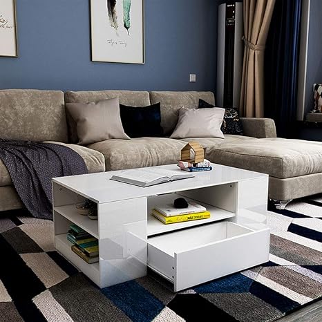 Greensen Couchtisch Weiss Hochglanz Wohnzimmertisch Mit Schubladen Und Fach Offnen Sofatisch Holz Kaffeetisch Modern Design Grosse Beistelltisch Wohnzimmermobel Fur Wohnzimmer Buro Amazon De Kuche Haushalt